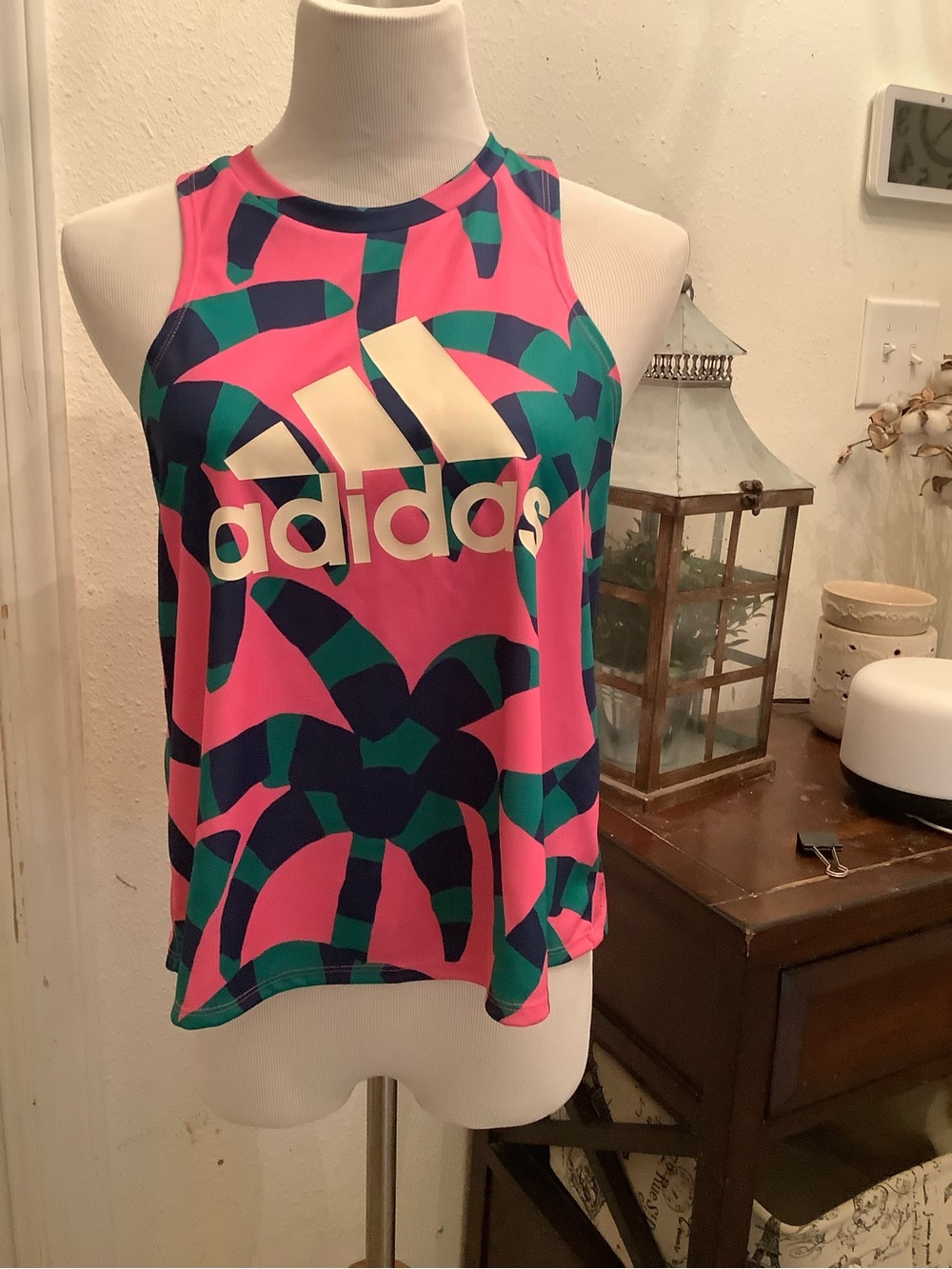 adidas Pink Graphic Tank with Teal & Navy Accents